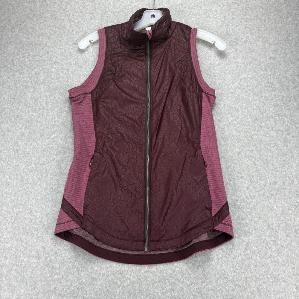 Lululemon Full Zip Vest Womens 8 Burgundy Striped Athletic Running Layer Fitness